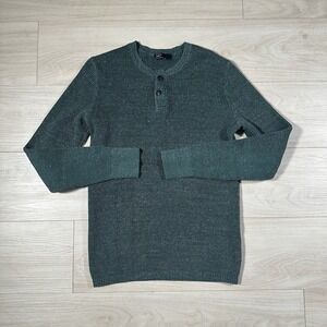 Gap Thermal Henley Knit Snap Neck Long Sleeve Mens Small Green Cotton Outdoors